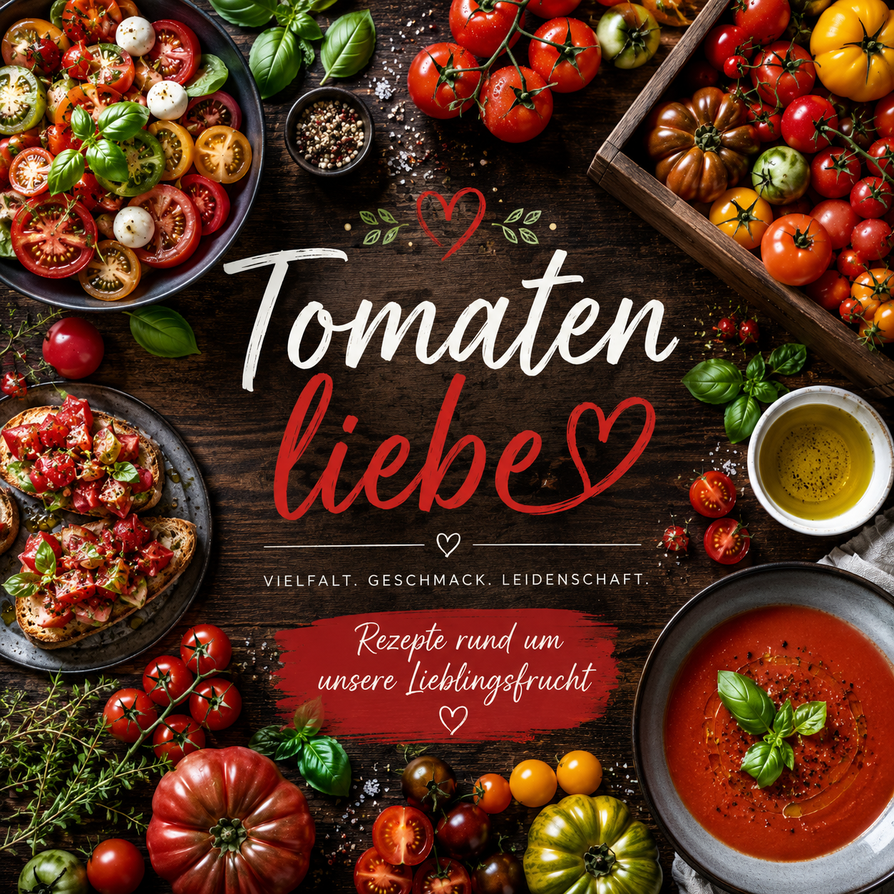 Quadratisches Themenwelt-Bild „Chilifieber“ mit einer Auswahl farbenfroher Chilis von mild bis extrem scharf. Um den Titel sind frische und getrocknete Chilis, Chiliöl, Chiliflocken sowie feurige Gerichte auf einem dunklen Holzhintergrund arrangiert. Das hochwertige Food-Design vermittelt Schärfe, Vielfalt und Leidenschaft für die Chili-Küche.